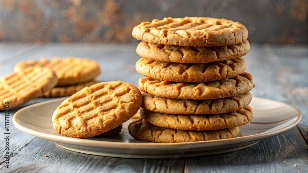 Delicious stack of peanut butter cookies with melting centers on plate, peanut butter, cookies, sweet, dessert, homemade, snack Delicious stack of peanut butter cookies with melting centers on plate, peanut butter, cookies, sweet, dessert, homemade, snack