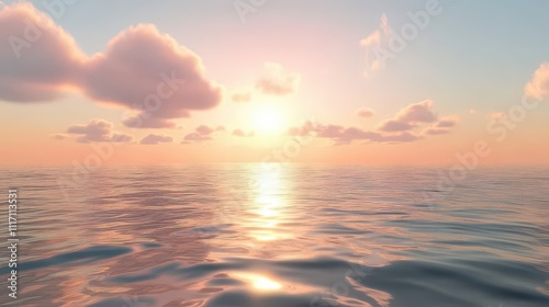 Calm ocean horizon at sunset, with pastel colors reflected on the water