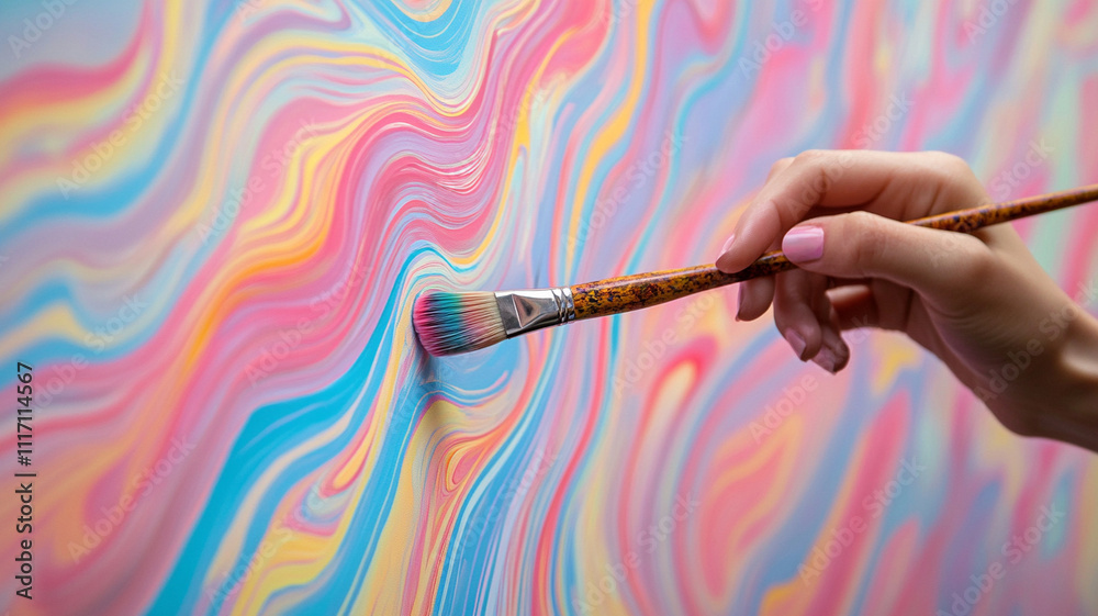 Colorful waves and hand painting on vibrant abstract background Colorful waves and hand painting on vibrant abstract background
