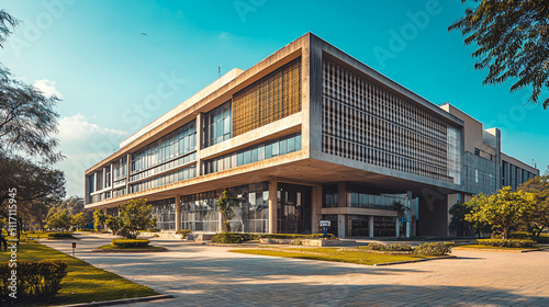 A contemporary university building with modern amenities and a striking facade.