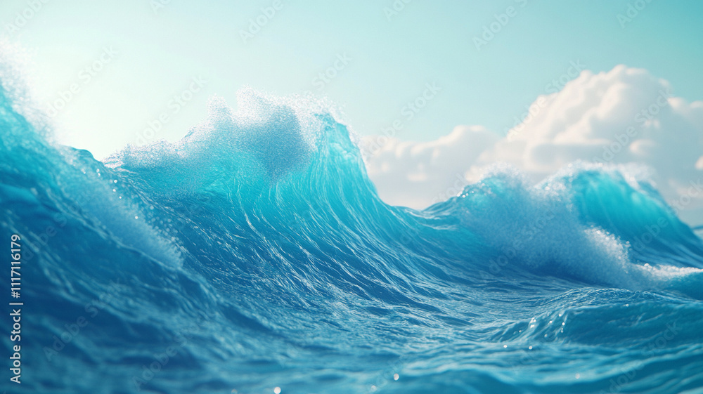 Majestic ocean waves crashing under bright blue sky create serene atmosphere Majestic ocean waves crashing under bright blue sky create serene atmosphere