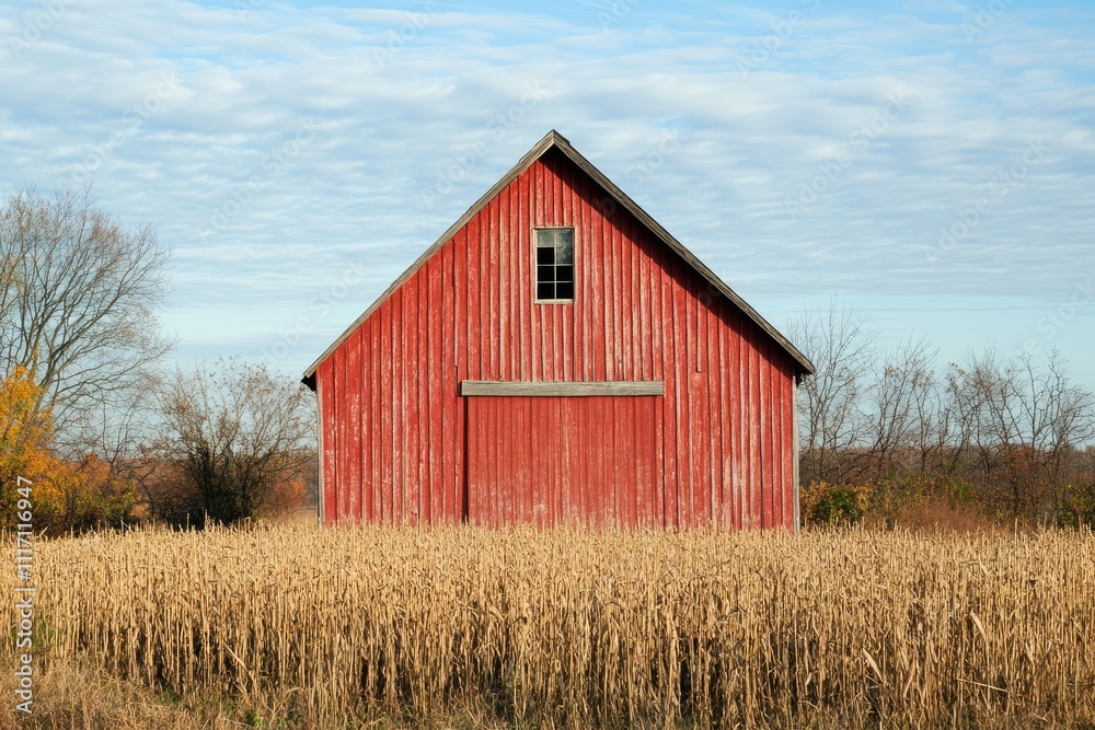 Rustic red barn in a golden autumn field. Rustic red barn in a golden autumn field.