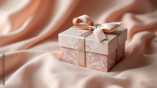 Gift box with a decorative design on a soft background, perfect for elegant gifting, special occasions, or festive celebrations. Ideal for luxury, stylish, and refined packaging designs. photo