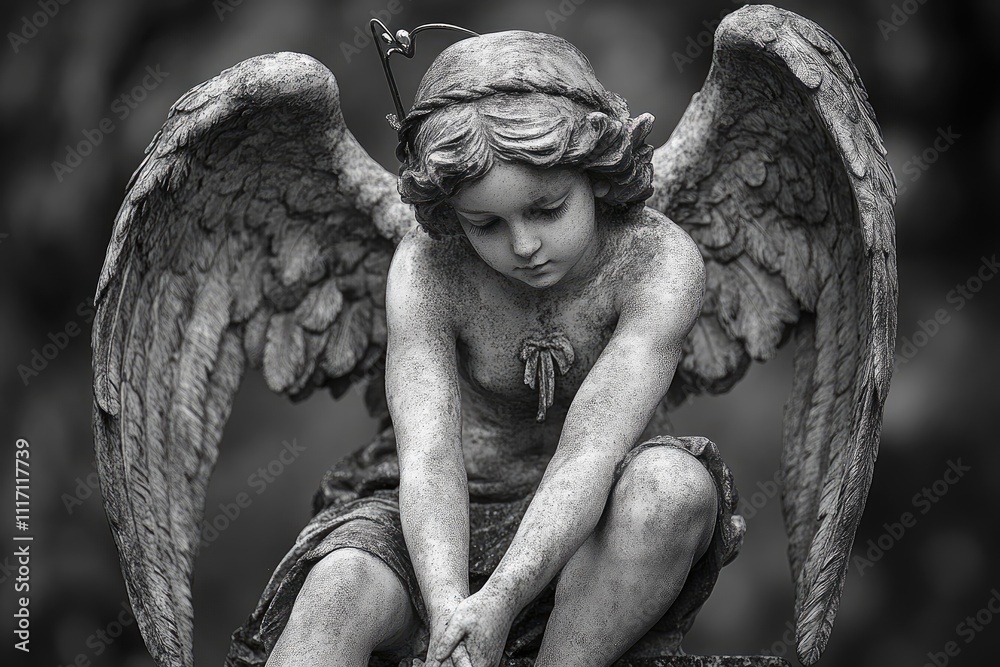 Sad cherubic angel statue. Sad cherubic angel statue.