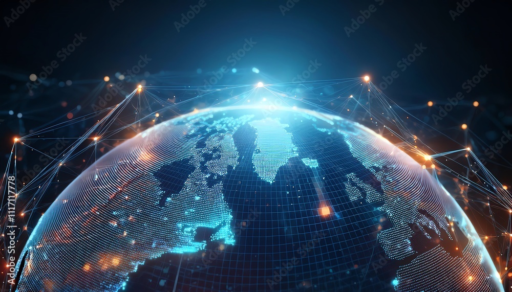 A digital globe illuminated by networks of light, representing global connectivity and technology. A digital globe illuminated by networks of light, representing global connectivity and technology.