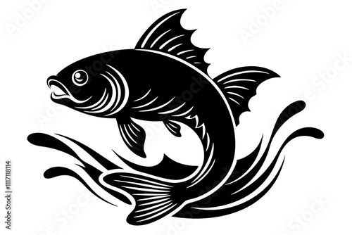 Silhouette of a fish leaping out of the water. Vector illustration 
