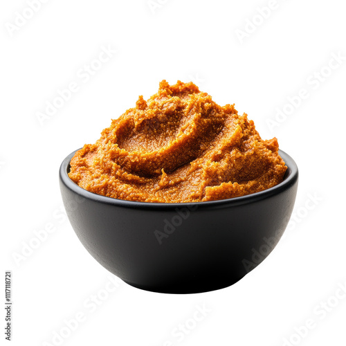 Rich and creamy miso paste in a black bowl