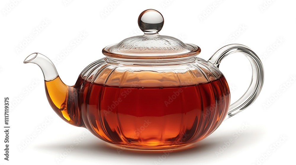 A glass teapot filled with tea, isolated on a white background. A glass teapot filled with tea, isolated on a white background.