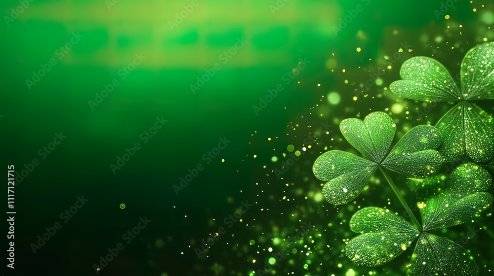 Sparkling green shamrocks on dark background. Sparkling green shamrocks on dark background.