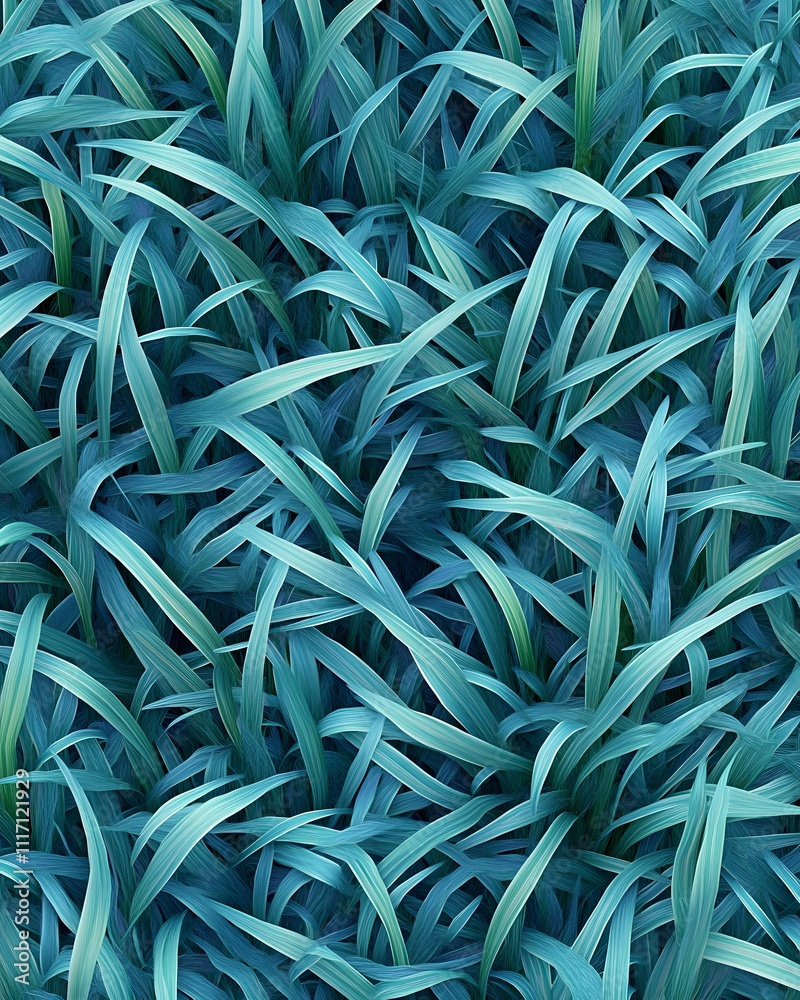 A close-up view of lush, stylized grass in vibrant shades of blue and green. A close-up view of lush, stylized grass in vibrant shades of blue and green.