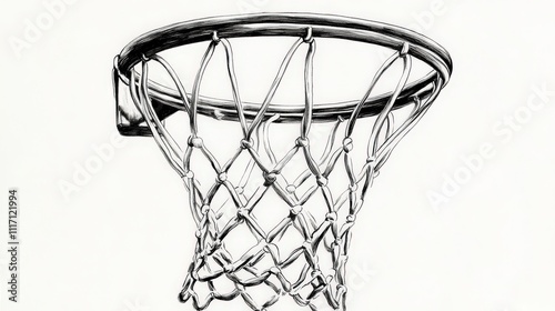 Artistic depiction of a black basketball goal on a white canvas.