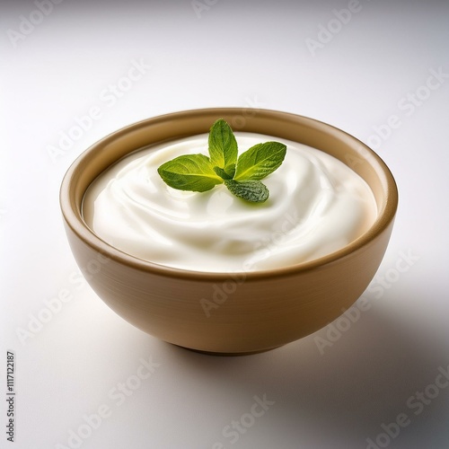 Fresh and creamy yogurt displayed on a white background, perfect for health-focused campaigns or dairy product advertisements photo