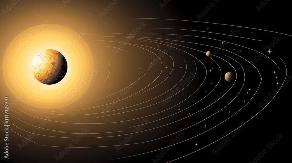 Fototapeta premium Earth axis diagram illustration showing the tilt of the Earth's rotational axis relative to its orbital plane, explaining the cause of seasonal changes and the distribution of sunlight.