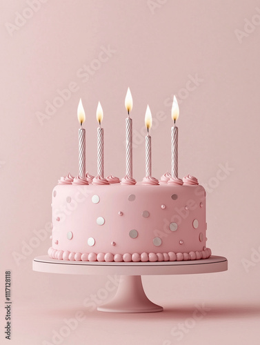 Polka-dot pink birthday cake with silver candles