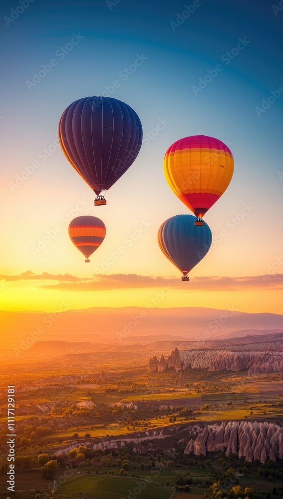 Fototapeta premium Spectacular Morning in Cappadocia with Floating Balloons and Deep Valleys