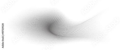 Flowing Wave Dot Halftone Pattern: Curve Gradient Shape on Transparent Background. Suitable for AI, Tech, Network, Digital, Science, and Technology Themes.