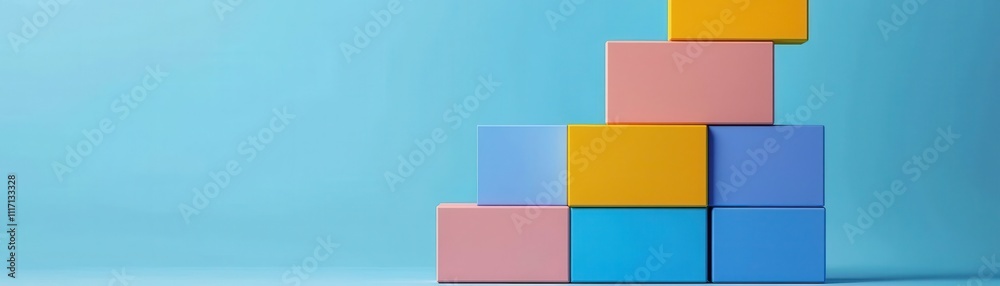 Colorful building blocks arranged in a playful structure against a light blue background, emphasizing creativity and fun. Colorful building blocks arranged in a playful structure against a light blue background, emphasizing creativity and fun.