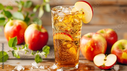 Crisp apple soda with a fresh apple slice