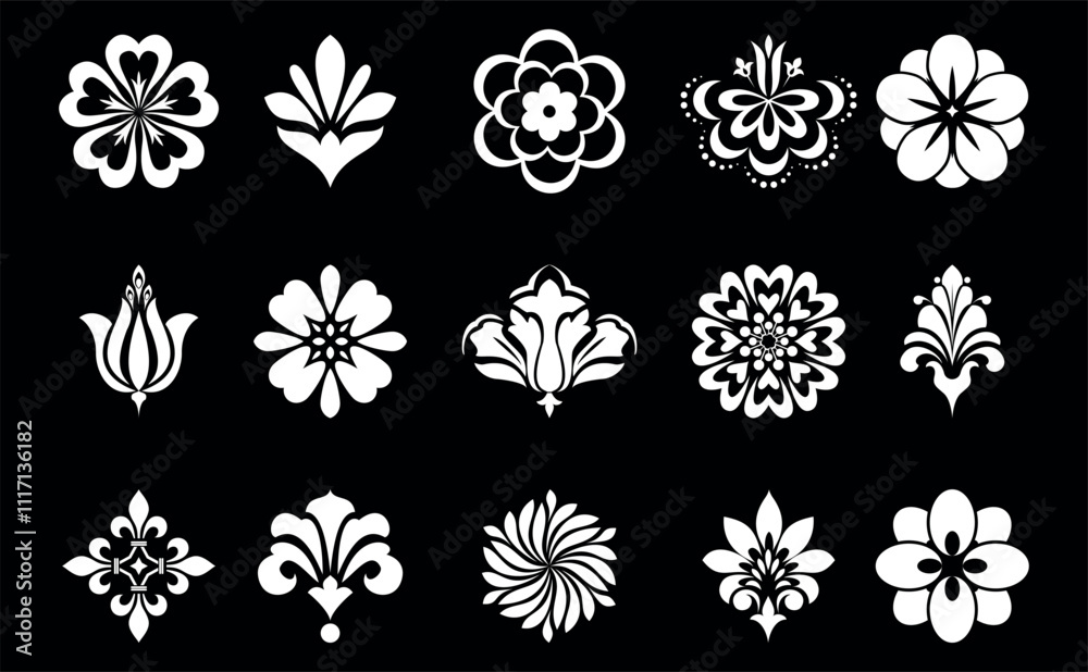 Flower icons set. Isolated elements for design. Vector graphics. Flower icons set. Isolated elements for design. Vector graphics.