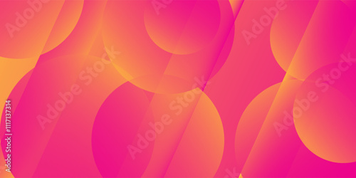 Dynamic abstract pink and yellow bubble gradient illustration on geometric background with simple circle and rectangle pattern. Cool and bright design. Eps10