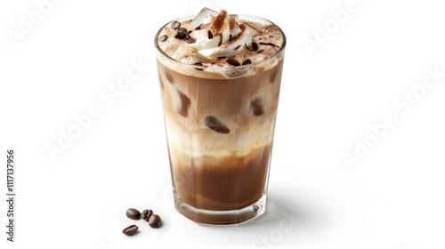 Iced Coffee with Whipped Cream and Coffee Beans