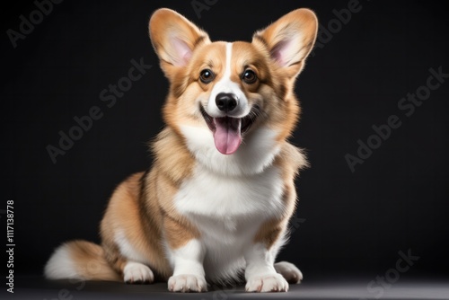 An alert Welsh Corgi breed dog with a thick, fluffy tail, sitting attentively and looking directly at the camera, highlighting its expressive eyes and distinctive features.