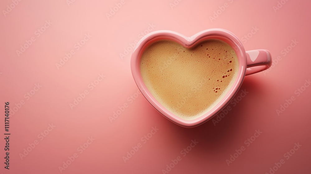Delightful Heart Shaped Pink Coffee Cup on a Soft Background Delightful Heart Shaped Pink Coffee Cup on a Soft Background