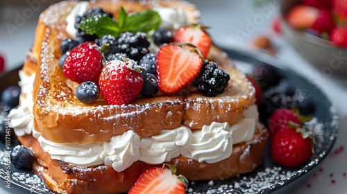 Delicious stuffed French toast with cream cheese and berries