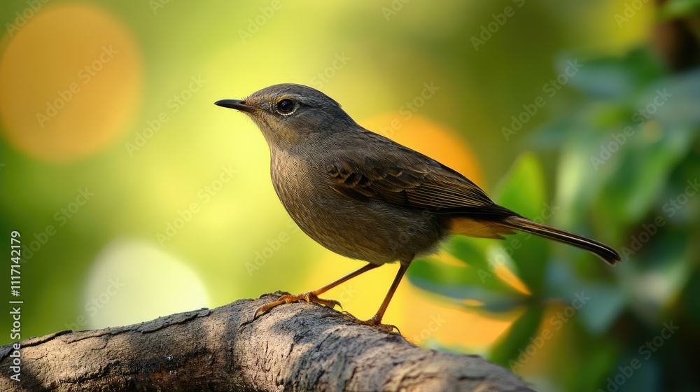 Fototapeta premium A small bird perched on a branch, surrounded by a soft, blurred natural backdrop.