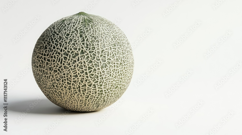 A solitary melon with a textured rind on a light background. A solitary melon with a textured rind on a light background.