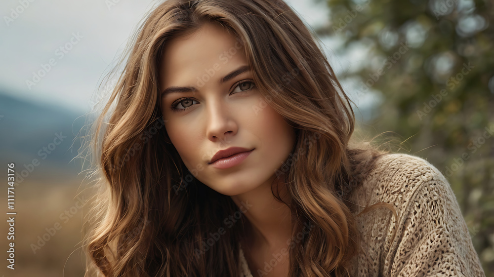A serene portrait of a woman with flowing hair and a peaceful expression. A serene portrait of a woman with flowing hair and a peaceful expression.