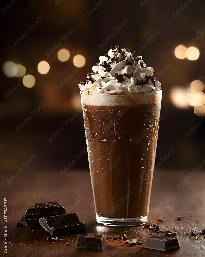 Iced Chocolate Drink with Whipped Cream and Chocolate Shavings. Iced Chocolate Drink with Whipped Cream and Chocolate Shavings.