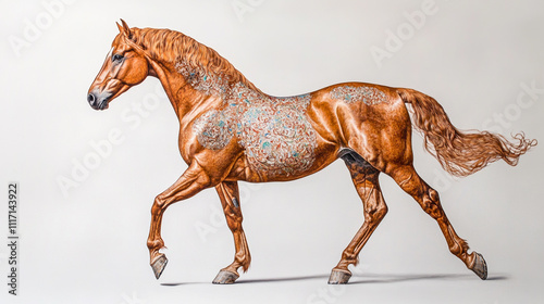 Ornate Chestnut Horse in Motion  Equestrian Art photo