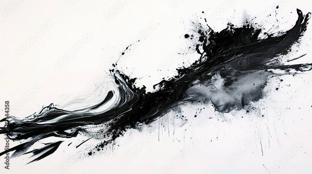 Obraz premium Monochrome Abstract Ink Dance in Black Flowing Patterns