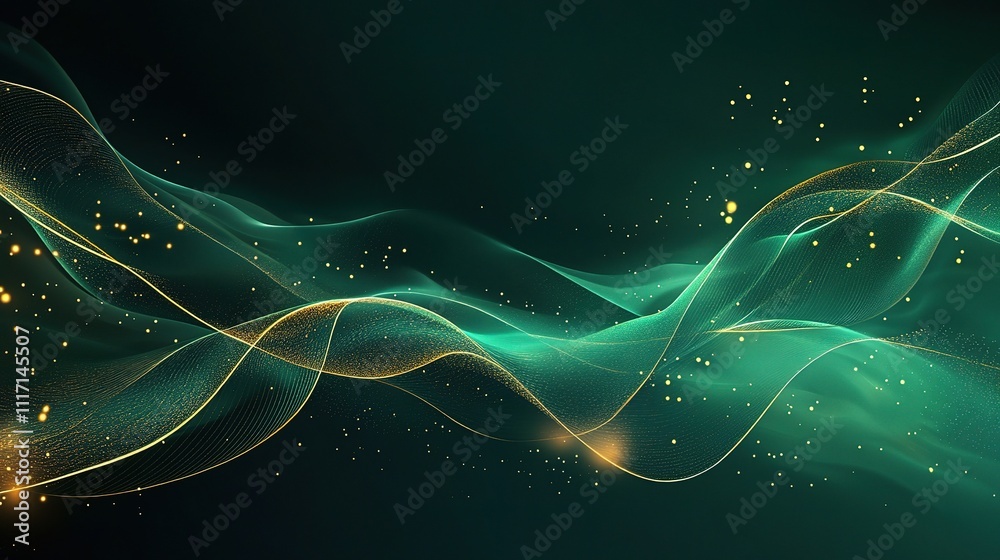 Fototapeta premium Glowing Green Waves Intertwined in Luxury Background Design