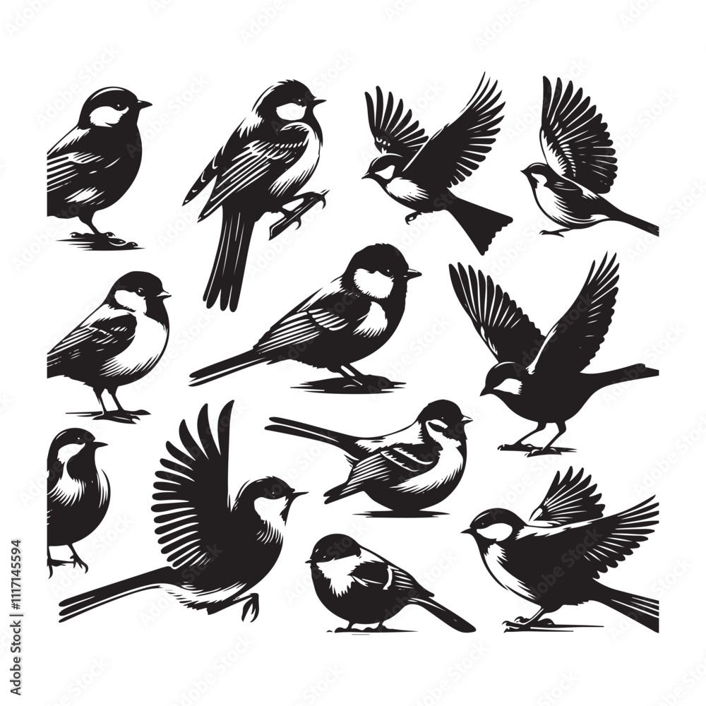 Set of bird silhouette vector. Flat vector icons of bird silhouettes. Birds flying. Set of bird silhouette vector. Flat vector icons of bird silhouettes. Birds flying.