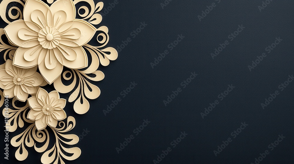 Decorative Paper Flowers Against Dark Background for Elegant Design Projects Decorative Paper Flowers Against Dark Background for Elegant Design Projects