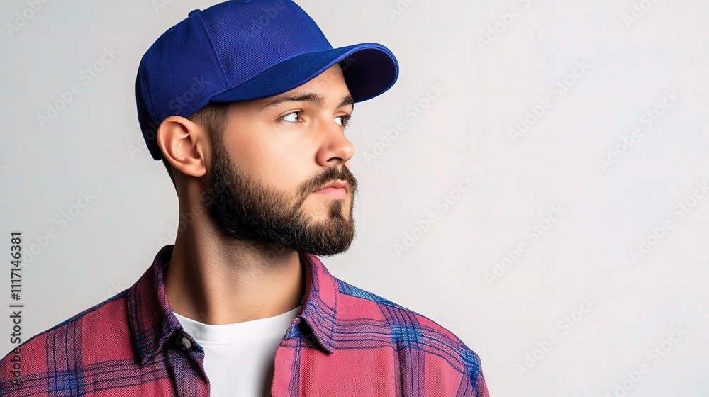 Stylish Man in Blue Baseball Cap on White Background Portrait Stylish Man in Blue Baseball Cap on White Background Portrait