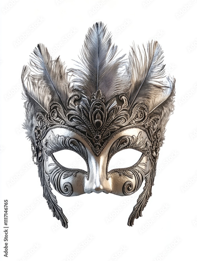 Naklejka premium Silver mask with feathers