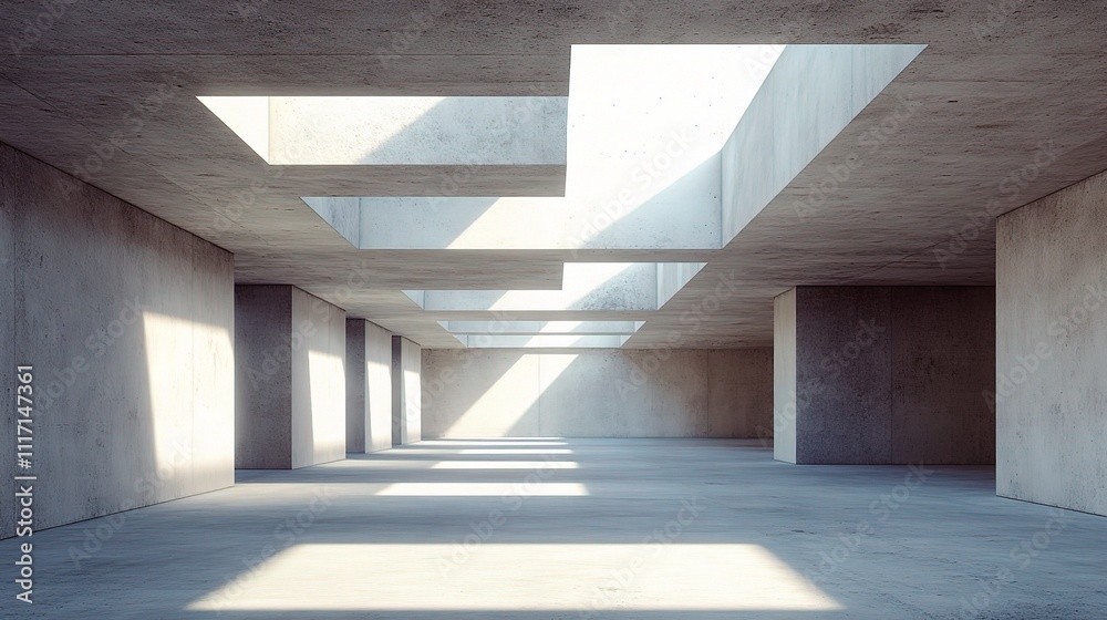 Fototapeta premium Modern Architectural Interior with Skylights and Concrete Elements