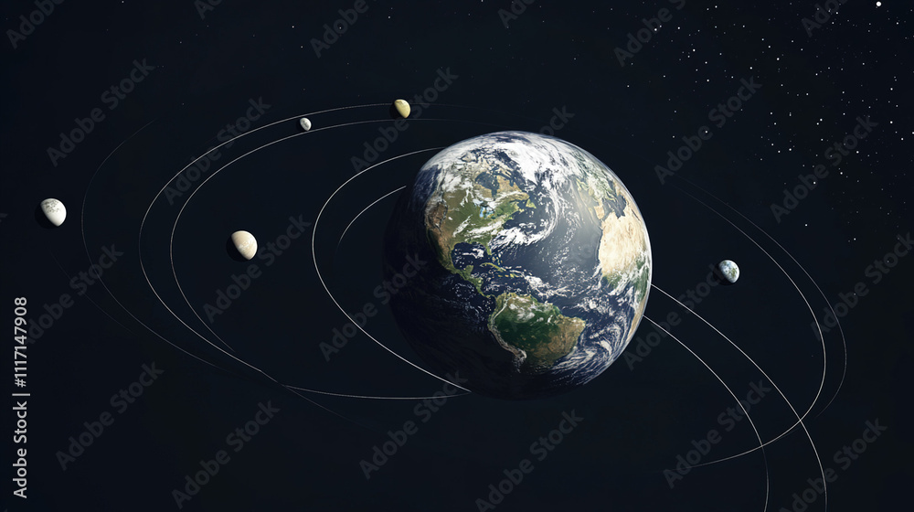 Obraz premium Earth axis diagram illustration showing the tilt of the Earth's rotational axis relative to its orbital plane, explaining the cause of seasonal changes and the distribution of sunlight.