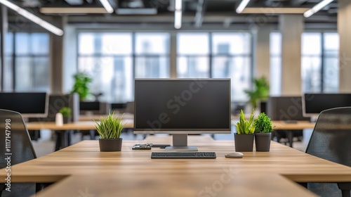 Modern Office Interior with Stylish Design and Blurred Background