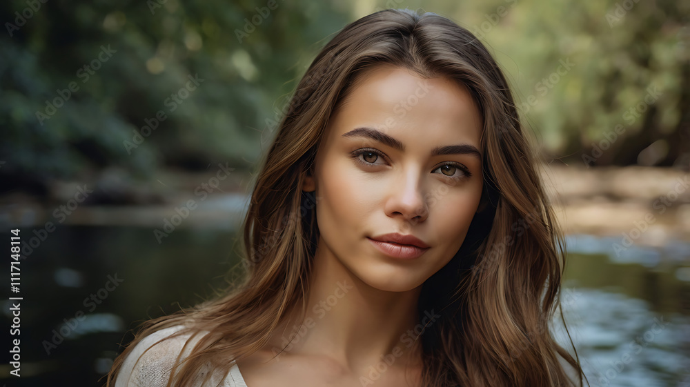 A serene portrait of a woman with flowing hair and a peaceful expression. A serene portrait of a woman with flowing hair and a peaceful expression.