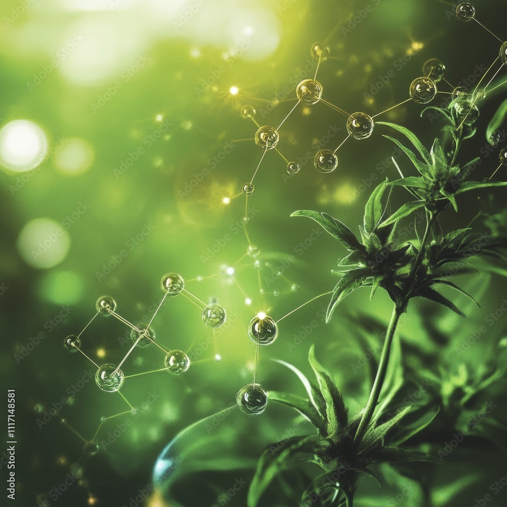 Fototapeta premium Abstract Green Plant Background with Scientific Elements