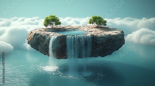 Floating rock with waterfall photo