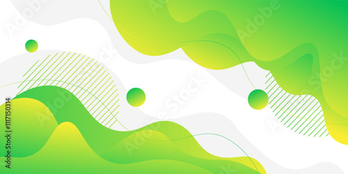 Bright green geometric business banner on white background design. Creative banner design with wave shape and lines as template. Simple horizontal banner. Eps10