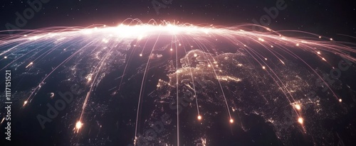 Futuristic Network Connections Above Earth at Night photo