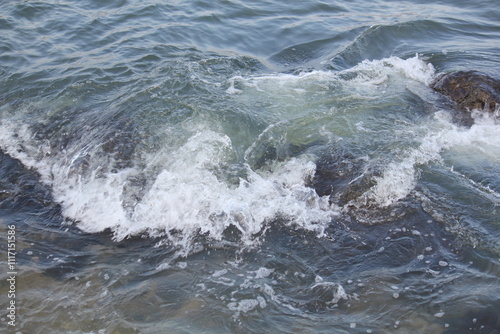 Image of waves crashing on Imrang Beach in Busan, Korea 