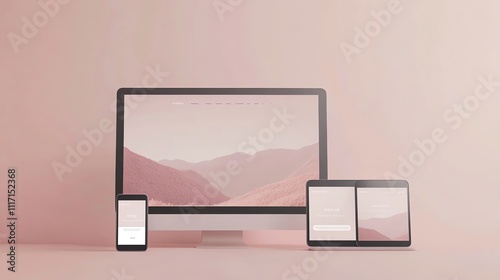 Responsive website landing page mockup displayed on a desktop, tablet, and smartphone with a clean, minimalist background to highlight the design


