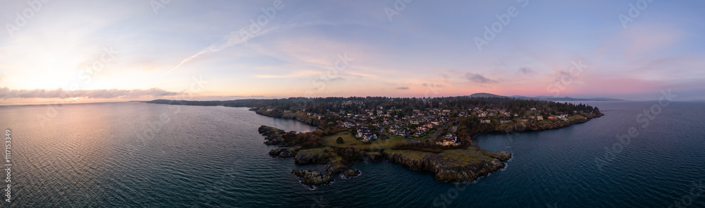 Fototapeta premium Panoramic Aerial View of Vancouver Island at Sunset Near British Columbia